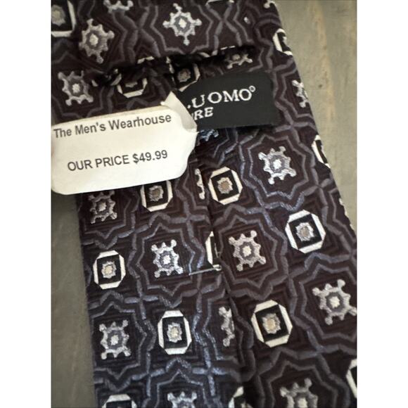 Pronto Uomo Couture Tie Black/Grey 100% Silk Handmade Geometric Print Luxury NWT - Picture 4 of 9